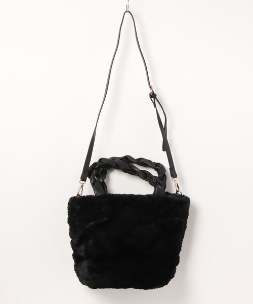 mimis（ミイーミイーズ）の「ケーブルエコファートート　2WAY　ショルダー紐付（トートバッグ・レディース・ブラック/ベージュ・FREE）」の4枚目の写真