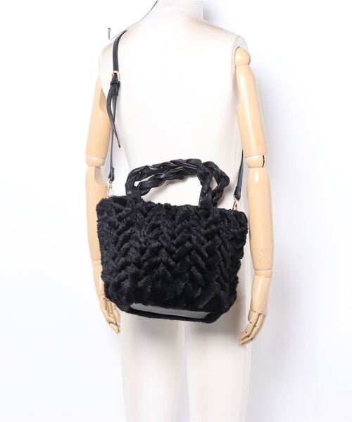 mimis（ミイーミイーズ）の「ケーブルエコファートート　2WAY　ショルダー紐付（トートバッグ・レディース・ブラック/ベージュ・FREE）」の6枚目の写真