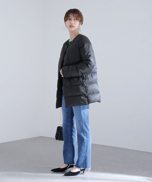 ピレネックス ラトータリテ 別注 ノーカラーダウンジャケット 黒 コクーン 38 ピレネックス ラトータリテ 別注 ノーカラーダウンジャケット 黒