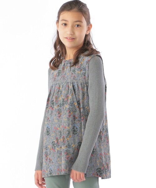 SHIPS KIDS:140～150cm / コーデュロイ×リブ フェイク レイヤード プルオーバー