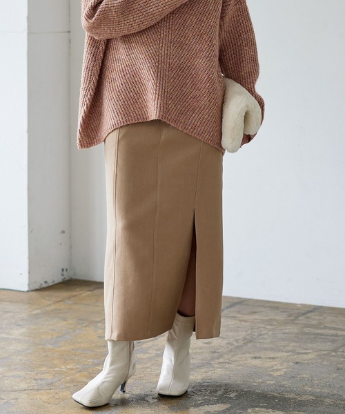 KOBE LETTUCE（コウベレタス）の「起毛ツイルフロントスリットナロースカート（スカート・レディース・ブラック/ホワイト系/ベージュ・FREE）」の3枚目の写真