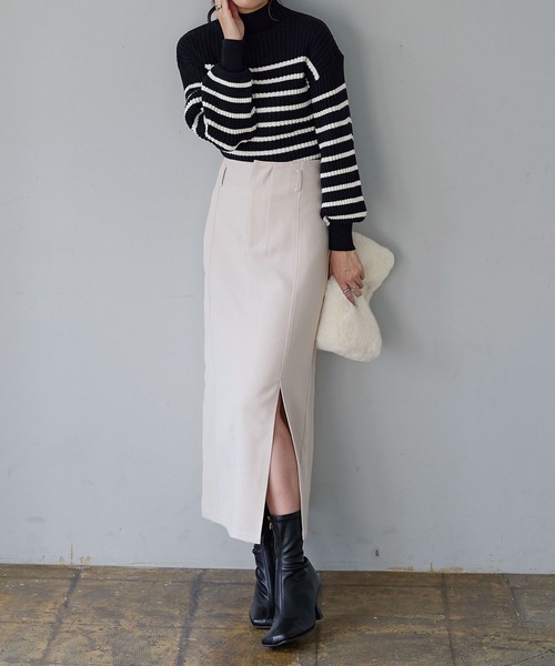 KOBE LETTUCE（コウベレタス）の「起毛ツイルフロントスリットナロースカート（スカート・レディース・ブラック/ホワイト系/ベージュ・FREE）」の15枚目の写真