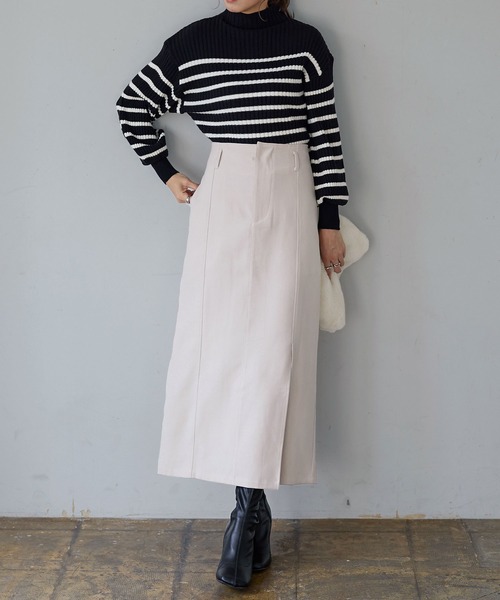 KOBE LETTUCE（コウベレタス）の「起毛ツイルフロントスリットナロースカート（スカート・レディース・ブラック/ホワイト系/ベージュ・FREE）」の10枚目の写真