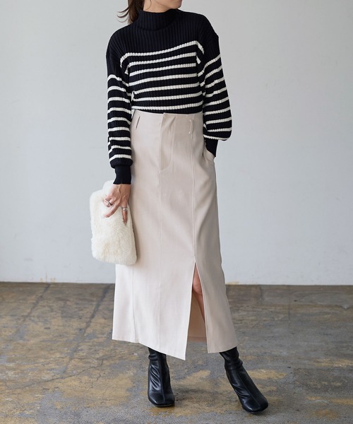 KOBE LETTUCE（コウベレタス）の「起毛ツイルフロントスリットナロースカート（スカート・レディース・ブラック/ホワイト系/ベージュ・FREE）」の6枚目の写真