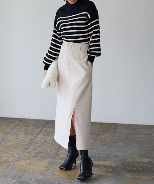 KOBE LETTUCE（コウベレタス）の「起毛ツイルフロントスリットナロースカート（スカート・レディース・ブラック/ホワイト系/ベージュ・FREE）」の8枚目の写真