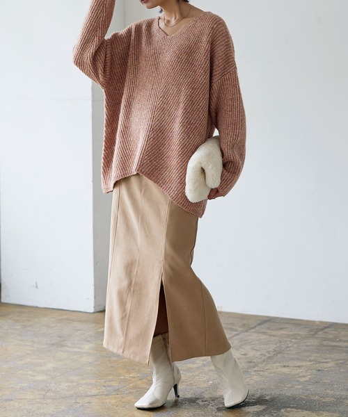 KOBE LETTUCE（コウベレタス）の「起毛ツイルフロントスリットナロースカート（スカート・レディース・ブラック/ホワイト系/ベージュ・FREE）」の5枚目の写真