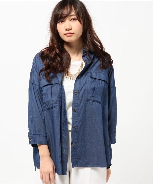 FRAMeWORK(フレームワーク)の「テンセルデニム ムネポケット シャツ。(シャツ/ブラウス・レディース・ネイビー/ブルー系その他/ホワイト・FREE)」の3枚目の写真