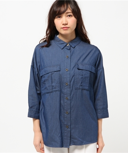 FRAMeWORK(フレームワーク)の「テンセルデニム ムネポケット シャツ。(シャツ/ブラウス・レディース・ネイビー/ブルー系その他/ホワイト・FREE)」の4枚目の写真