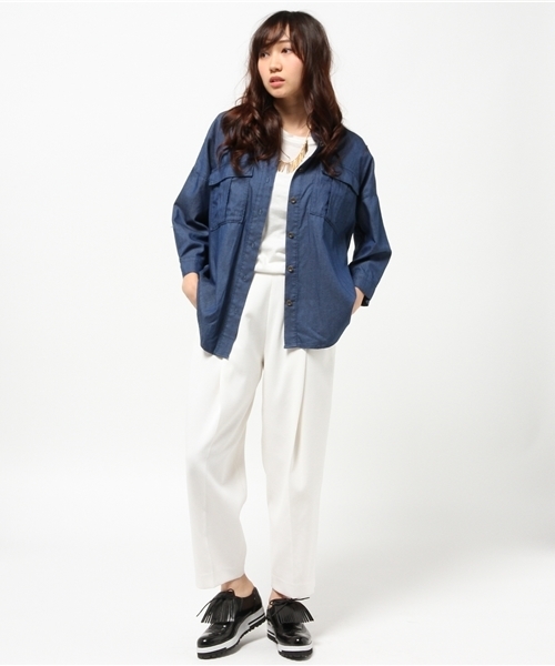 FRAMeWORK(フレームワーク)の「テンセルデニム ムネポケット シャツ。(シャツ/ブラウス・レディース・ネイビー/ブルー系その他/ホワイト・FREE)」の7枚目の写真