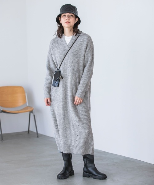 完売品 アドーア トリコラパンニットワンピース アンゴラ混 Aライン グレー 組曲｜Aラインリラクシーニット ワンピース | Rakuten Fashion(楽天