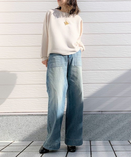 Q(キュー)の「針抜き切替ドルマンニット(ニット/セーター・レディース・ベージュ/アイボリー/ブラック/ライトブルー・MEDIUM)」の9枚目の写真