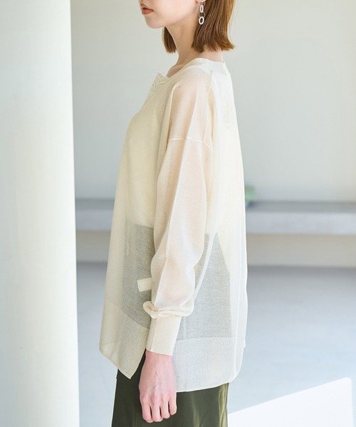 ROPE' PICNIC(ロペピクニック)の「【WEB限定カラー:ブルー】Vネックシアーカーディガン(カーディガン/ボレロ・レディース・ブラック/ベージュ/ターコイズブルー/オレンジ/ブルー/ブルー系その他5・38)」の22枚目の写真