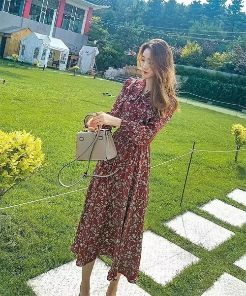 アンティーク　ヨーロッパ　花柄リボンワンピースコットン　パープル 60s-70s purple floral dress ( ヴィンテージ パープル 花柄