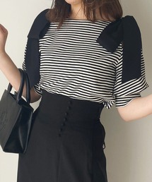 one after another NICE CLAUP | リボン取り外し可能/肩リボンテレコトップス(Tシャツ/カットソー)