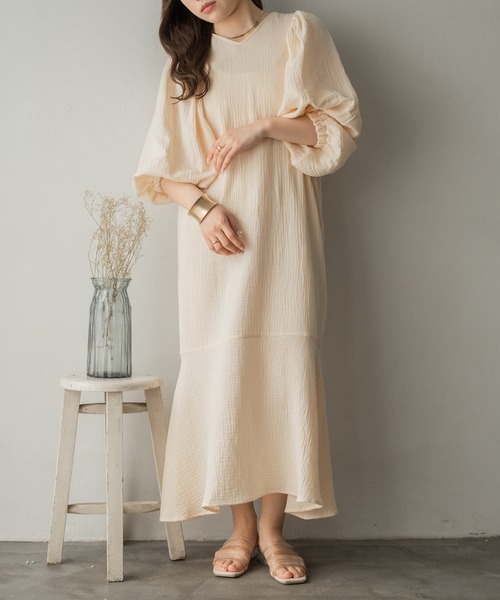 Ambre Ciel(アンブルシエル)の「2WAYガーゼボリュームマーメイドワンピース/【WEB/EC限定商品】(ワンピース・レディース・ダークブラウン/モカ/アイボリー/ブラック・FREE)」の7枚目の写真