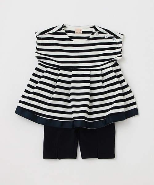 petit main（プティマイン）の「【リンク】ボーダーセットアップ(キッズ)（セットアップ・キッズ・ベージュ/ネイビー・120cm/110cm/90cm/130cm/100cm/80ｃｍ）」の2枚目の写真