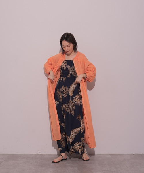 HERENCIA（ヘレンチア）の「ベアトップ ハイウエスト オールインワン風 ボタニカル パンツ（サロペット/オーバーオール・レディース・ネイビー系・FREE）」の12枚目の写真