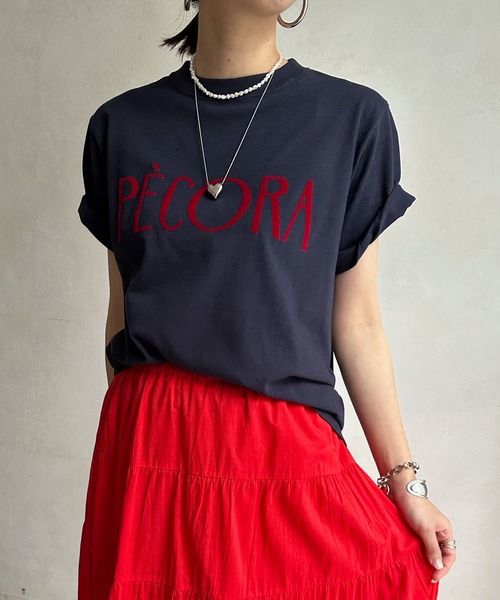 DouDou(ドゥドゥ)の「【WEB限定】PECORAフロッキーロゴTEE(Tシャツ/カットソー・レディース・オフホワイト/ネイビー/チャコールグレー・FREE)」の3枚目の写真