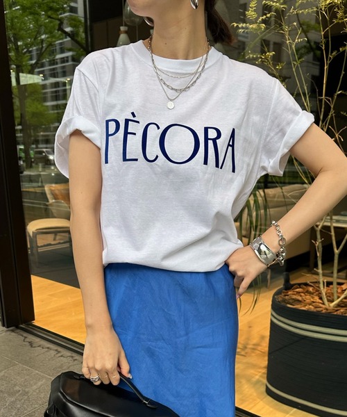 DouDou(ドゥドゥ)の「【WEB限定】PECORAフロッキーロゴTEE(Tシャツ/カットソー・レディース・オフホワイト/ネイビー/チャコールグレー・FREE)」の2枚目の写真