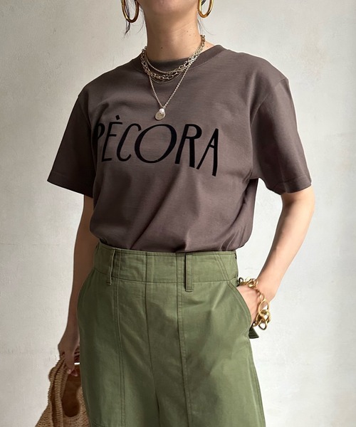 DouDou(ドゥドゥ)の「【WEB限定】PECORAフロッキーロゴTEE(Tシャツ/カットソー・レディース・オフホワイト/ネイビー/チャコールグレー・FREE)」の1枚目の写真