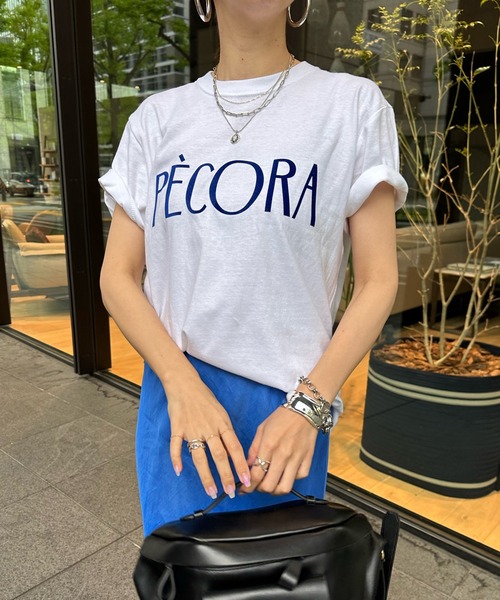 DouDou(ドゥドゥ)の「【WEB限定】PECORAフロッキーロゴTEE(Tシャツ/カットソー・レディース・オフホワイト/ネイビー/チャコールグレー・FREE)」の9枚目の写真