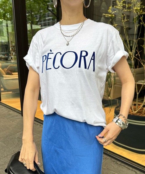 DouDou(ドゥドゥ)の「【WEB限定】PECORAフロッキーロゴTEE(Tシャツ/カットソー・レディース・オフホワイト/ネイビー/チャコールグレー・FREE)」の10枚目の写真