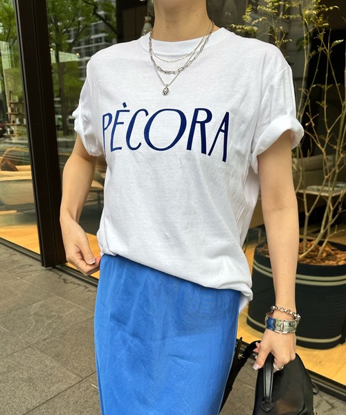 DouDou(ドゥドゥ)の「【WEB限定】PECORAフロッキーロゴTEE(Tシャツ/カットソー・レディース・オフホワイト/ネイビー/チャコールグレー・FREE)」の11枚目の写真