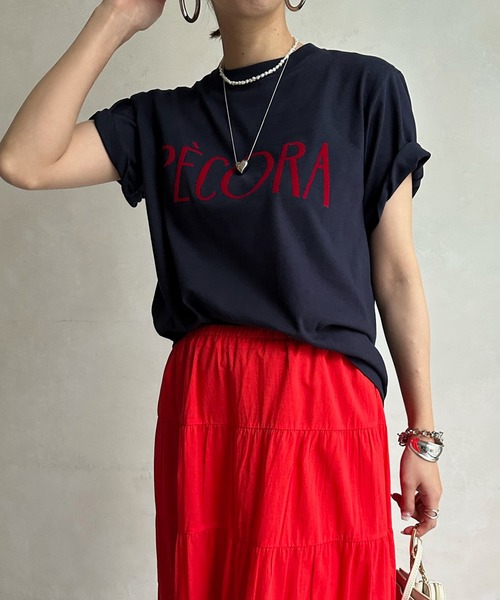 DouDou(ドゥドゥ)の「【WEB限定】PECORAフロッキーロゴTEE(Tシャツ/カットソー・レディース・オフホワイト/ネイビー/チャコールグレー・FREE)」の19枚目の写真
