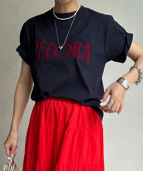 DouDou(ドゥドゥ)の「【WEB限定】PECORAフロッキーロゴTEE(Tシャツ/カットソー・レディース・オフホワイト/ネイビー/チャコールグレー・FREE)」の20枚目の写真