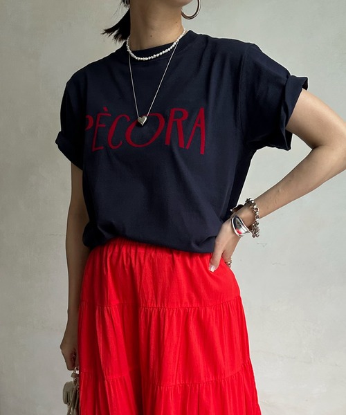 DouDou(ドゥドゥ)の「【WEB限定】PECORAフロッキーロゴTEE(Tシャツ/カットソー・レディース・オフホワイト/ネイビー/チャコールグレー・FREE)」の21枚目の写真