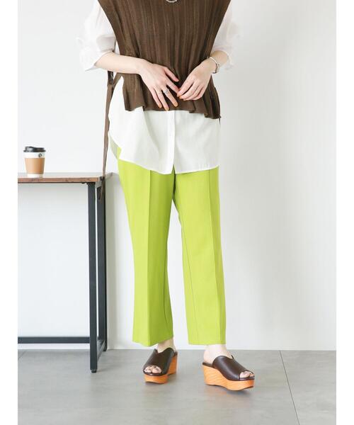 Samansa Mos2 blue（サマンサモスモスブルー）の「へリンボーンカットジョーゼットパンツ（その他パンツ・レディース・グリーン/オレンジ/キナリ・ﾌﾘ-）」の4枚目の写真