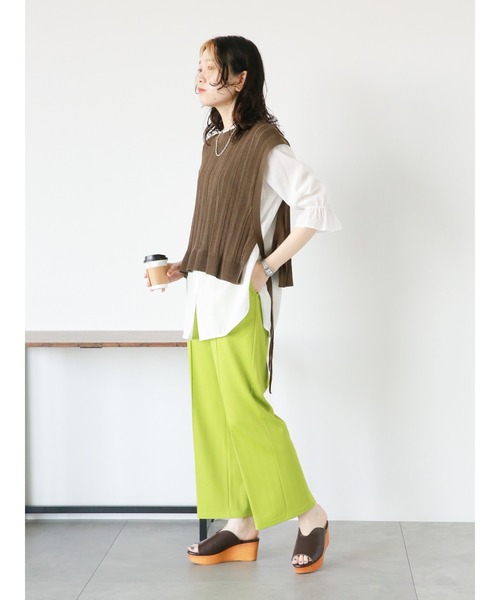 Samansa Mos2 blue（サマンサモスモスブルー）の「へリンボーンカットジョーゼットパンツ（その他パンツ・レディース・グリーン/オレンジ/キナリ・ﾌﾘ-）」の8枚目の写真