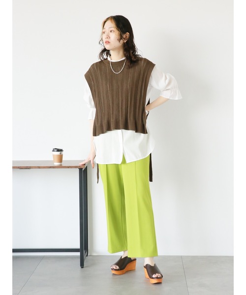 Samansa Mos2 blue（サマンサモスモスブルー）の「へリンボーンカットジョーゼットパンツ（その他パンツ・レディース・グリーン/オレンジ/キナリ・ﾌﾘ-）」の13枚目の写真