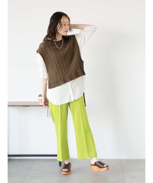 Samansa Mos2 blue（サマンサモスモスブルー）の「へリンボーンカットジョーゼットパンツ（その他パンツ・レディース・グリーン/オレンジ/キナリ・ﾌﾘ-）」の14枚目の写真