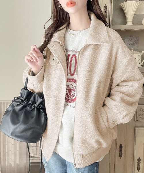 セール】リングフェイクウール2WAYアレンジカラーブルゾン（ブルゾン