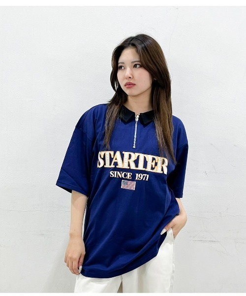 STARTER（スターター）の「ハーフジップ襟  配色半袖Tシャツ（Tシャツ/カットソー・メンズ・ブラック/ネイビー/ベージュ・L/XL/M）」の3枚目の写真