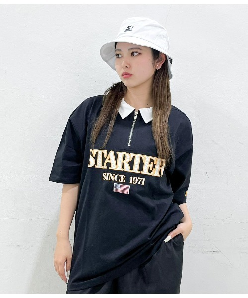STARTER（スターター）の「ハーフジップ襟  配色半袖Tシャツ（Tシャツ/カットソー・メンズ・ブラック/ネイビー/ベージュ・L/XL/M）」の2枚目の写真