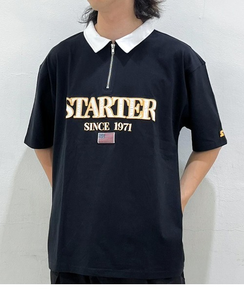 STARTER（スターター）の「ハーフジップ襟  配色半袖Tシャツ（Tシャツ/カットソー・メンズ・ブラック/ネイビー/ベージュ・L/XL/M）」の7枚目の写真