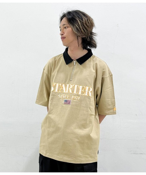 STARTER（スターター）の「ハーフジップ襟  配色半袖Tシャツ（Tシャツ/カットソー・メンズ・ブラック/ネイビー/ベージュ・L/XL/M）」の12枚目の写真