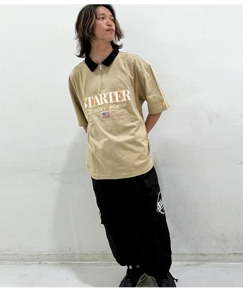 STARTER（スターター）の「ハーフジップ襟  配色半袖Tシャツ（Tシャツ/カットソー・メンズ・ブラック/ネイビー/ベージュ・L/XL/M）」の15枚目の写真