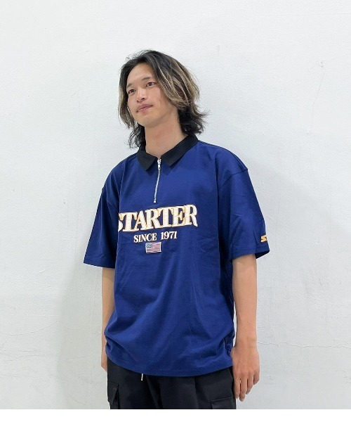STARTER（スターター）の「ハーフジップ襟  配色半袖Tシャツ（Tシャツ/カットソー・メンズ・ブラック/ネイビー/ベージュ・L/XL/M）」の19枚目の写真