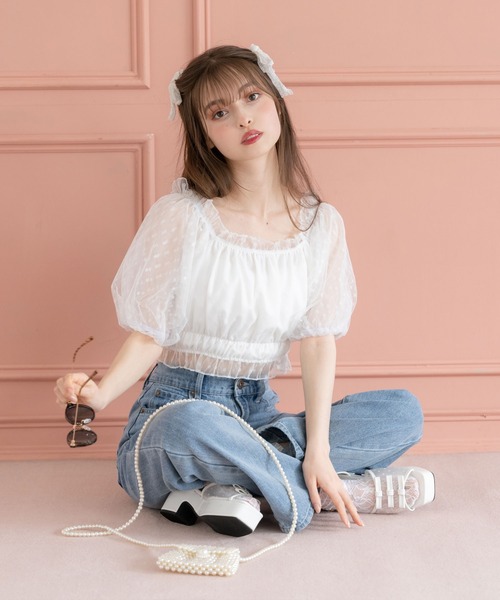 DearMyLoveRose（ディアマイラブローズ）の「ドットチュールコンパクトシアーブラウス（シャツ/ブラウス・レディース・ホワイト/ブラック/ベビーピンク・MEDIUM/LARGE/X-LARGE/XX-LARGE）」の22枚目の写真