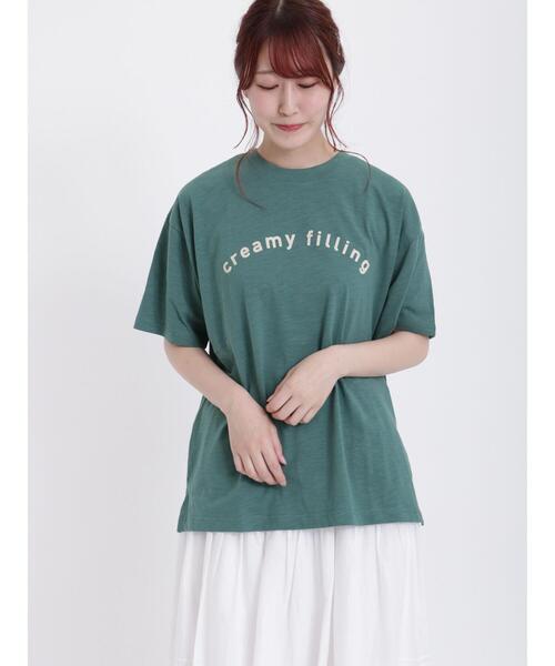 Samansa Mos2（サマンサ モスモス）の「【UV加工】スラブロゴTシャツ（Tシャツ/カットソー・レディース・オフホワイト/オレンジ/グリーン/ベージュ・F）」の4枚目の写真