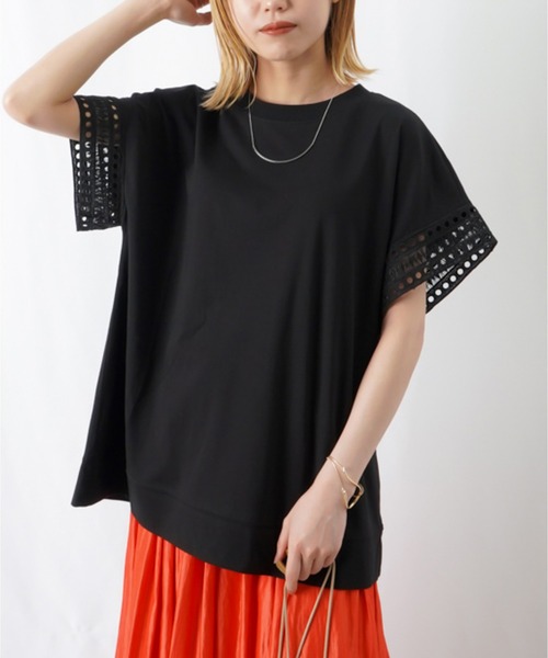 LUCA/LADY LUCK LUCA(ルカ/レディラックルカ)の「LC/LLL レース袖カットソー / クルーネックレース袖Tシャツ(Tシャツ/カットソー・レディース・ブラック/ホワイト・FREE)」の2枚目の写真