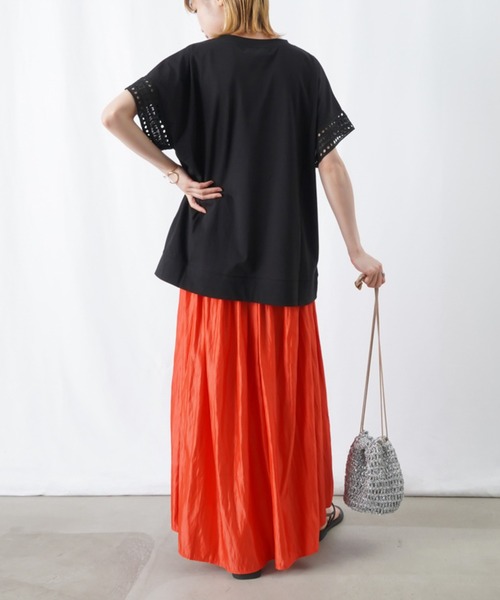 tシャツ LC/LLL レースパフ袖クルーネックTシャツ レディース セール】LC/LLL レースパフ袖クルーネックTシャツ（Tシャツ