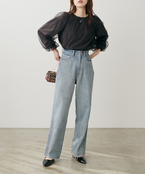 natural couture(ナチュラルクチュール)の「チュールバルーンブラウス(シャツ/ブラウス・レディース・サックスブルー/オフホワイト/ブラック/グレイッシュベージュ・FREE)」の12枚目の写真