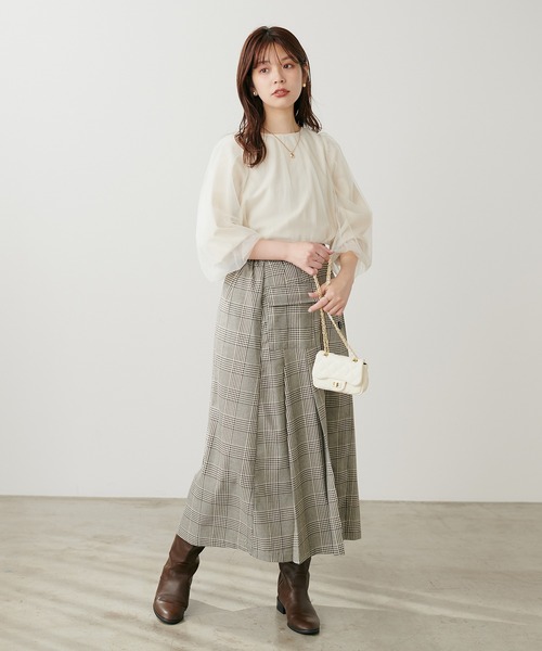 natural couture(ナチュラルクチュール)の「チュールバルーンブラウス(シャツ/ブラウス・レディース・サックスブルー/オフホワイト/ブラック/グレイッシュベージュ・FREE)」の8枚目の写真