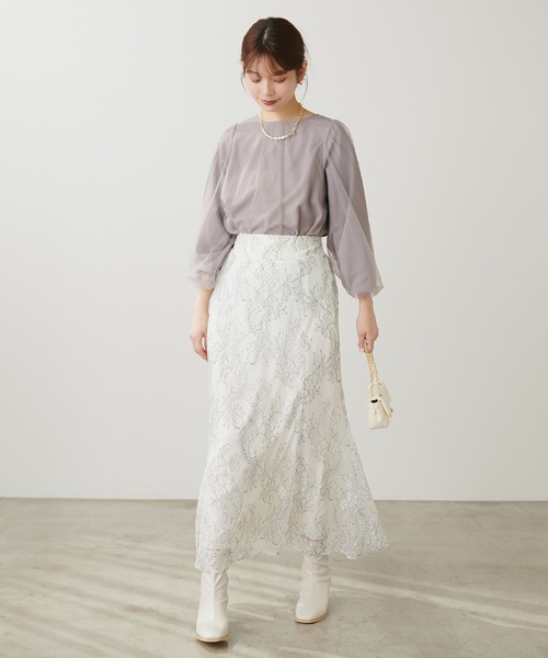 natural couture(ナチュラルクチュール)の「チュールバルーンブラウス(シャツ/ブラウス・レディース・サックスブルー/オフホワイト/ブラック/グレイッシュベージュ・FREE)」の16枚目の写真