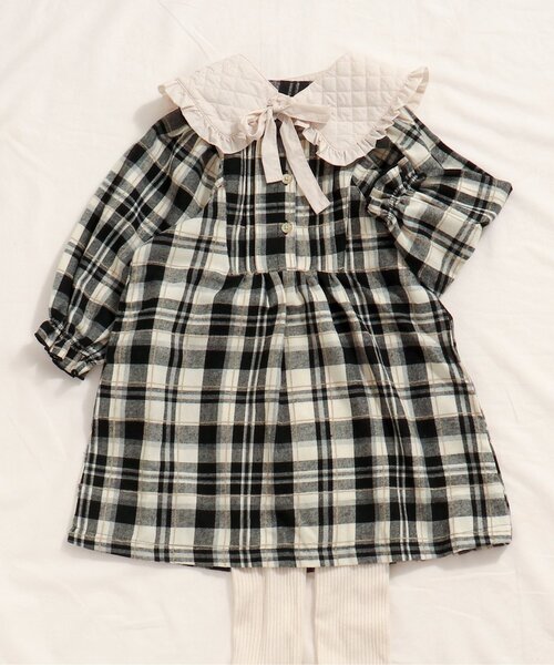 apres les cours(アプレレクール)の「【新色追加/一部リンク可能】まいにちワンピ(ワンピース・キッズ・アイボリー/ラベンダー/ブラック/キナリ/ベージュ/オリーブ/ピンク/ブルー/チェック/レンガ/オフホワイト/サックスブルー/チャコール・90/80/100/120/130/140/110)」の5枚目の写真