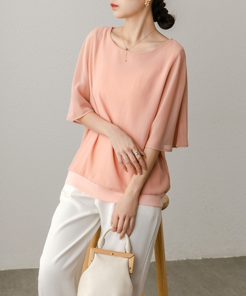 MAISON DE THERESE(メゾン ド テレーズ)の「ゆったりシフォンブラウス(シャツ/ブラウス・レディース・モカ/ネイビー/ブラック/ピンク/ホワイト/ブルー・FREE)」の6枚目の写真